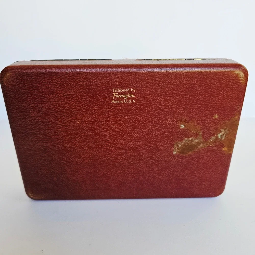 Rare Vintage Farrington 3 Compartment Mens Valet Jewelry Box Texol Corduroy 1421